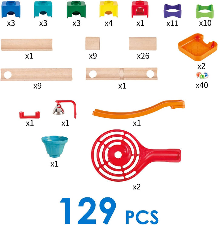Hape Murmelbahn, Konstruktionsspielzeug aus FSC Holz, Kugelbahn ab 3 Jahren, E1100 Single, Single