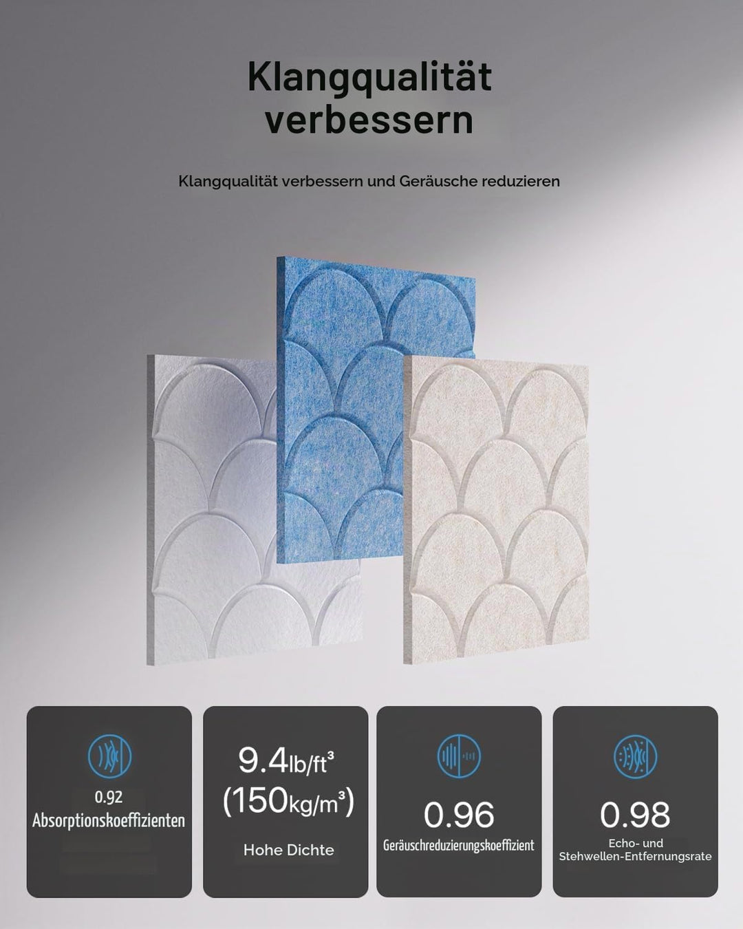Soundsbay 12 St. Akustikpaneele Selbstkleben, Schallschutz Schallabsorber, Akustikplatten aus Polyes