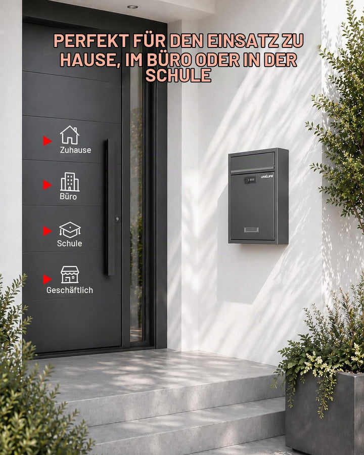 Uniclife Wall Mount Mailbox für aussen, grosse Ablagefach mit Zahlenschloss, Sicherheit Schliessung