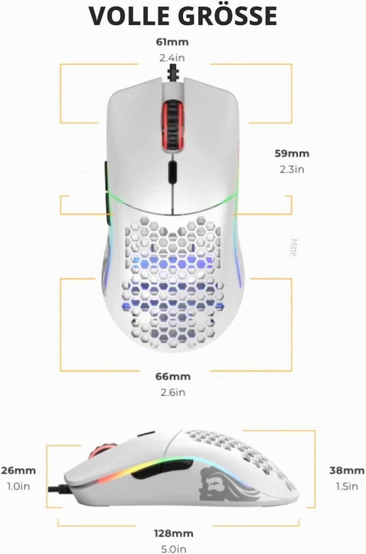 Glorious Gaming Model O Mouse da Gaming Wired, superleggero 67 g, Design a Nido d'ape, RGB, sensore