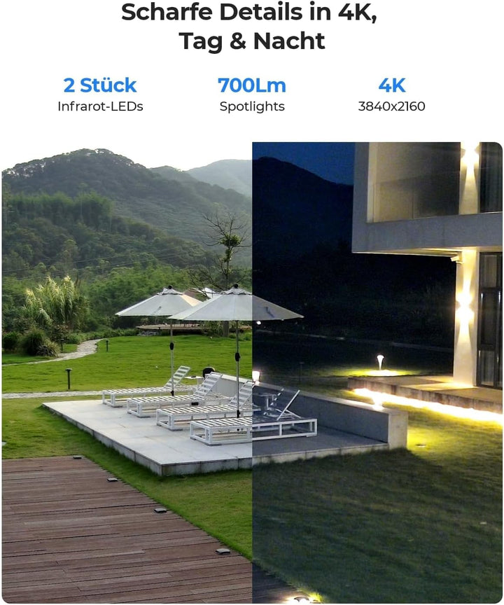 Reolink 4K PoE Überwachungskamera Aussen mit 180° Pan, Spotlight, Farbnachtsicht, Auto-Tracking, Sma