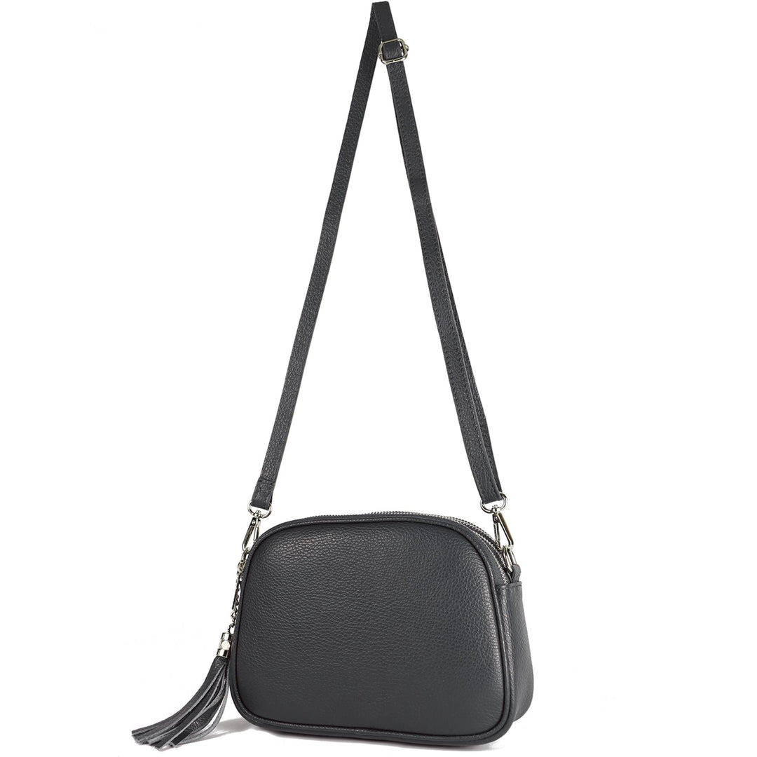 T238 - ital. Damen Umhängetasche Leder Medium, Farbe:Anthrazitgrau, Anthrazitgrau