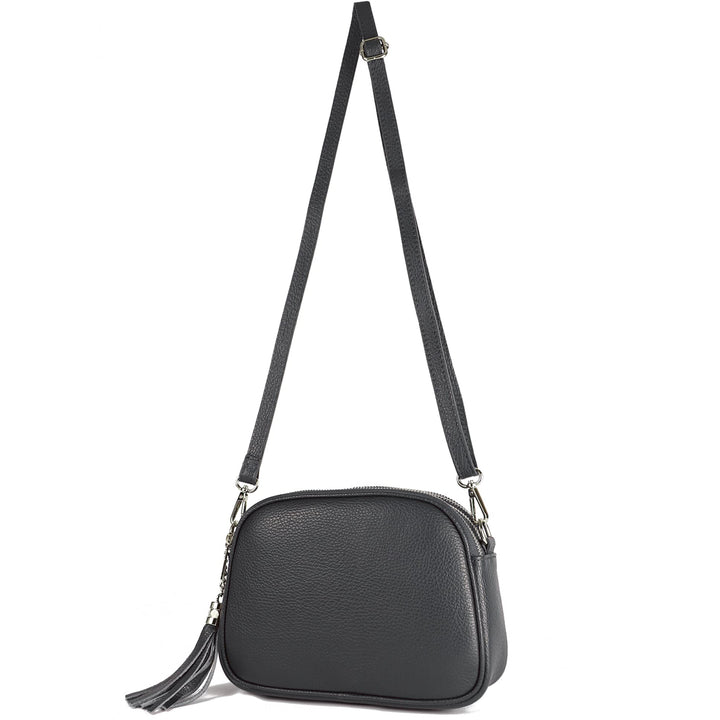 T238 - ital. Damen Umhängetasche Leder Medium, Farbe:Anthrazitgrau, Anthrazitgrau