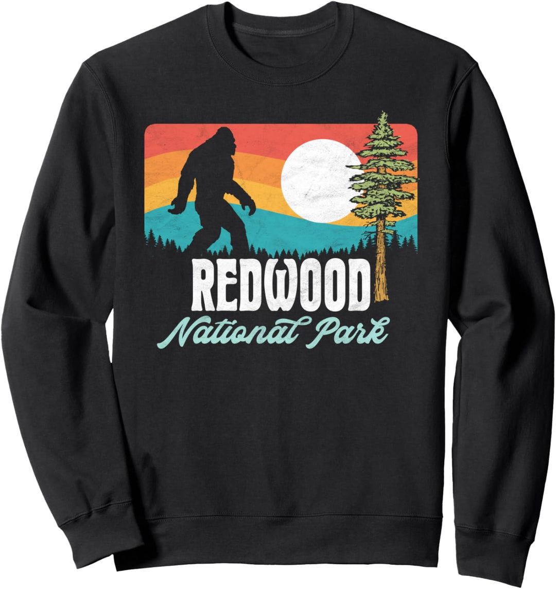 Vintage Redwood National Park Bigfoot Tree & Mountains Retro Sweatshirt