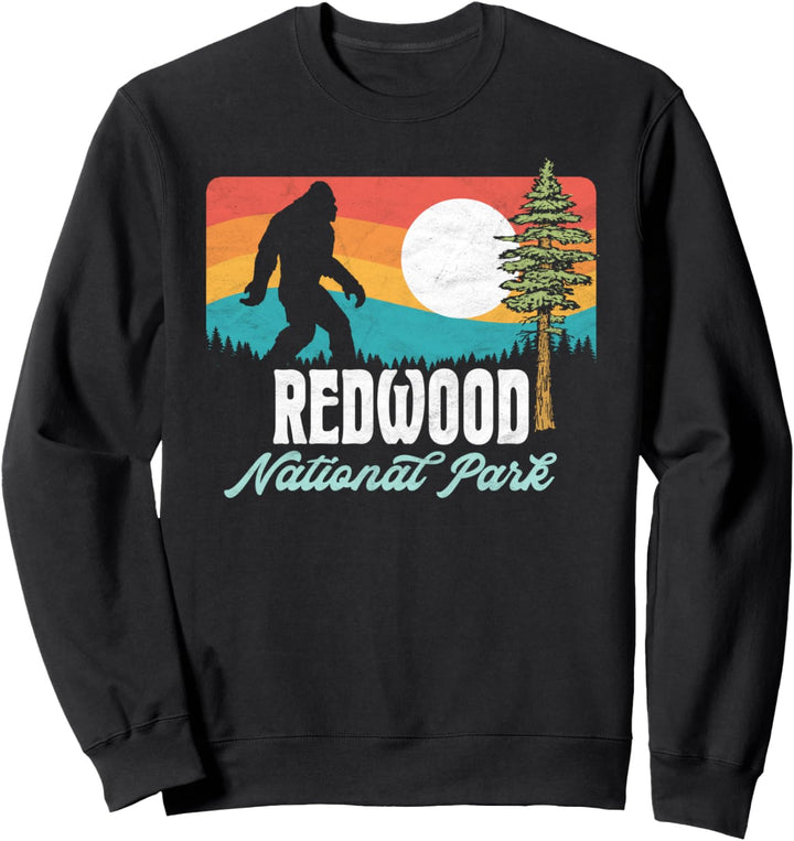 Vintage Redwood National Park Bigfoot Tree & Mountains Retro Sweatshirt