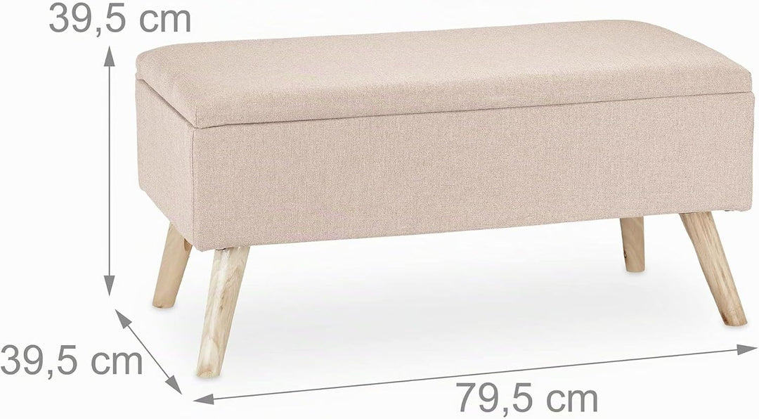 Relaxdays Sitzbank mit Stauraum, gepolstert, Holzbeine, Truhenbank Stoffbezug, HxBxT: 39,5 x 79,5 x