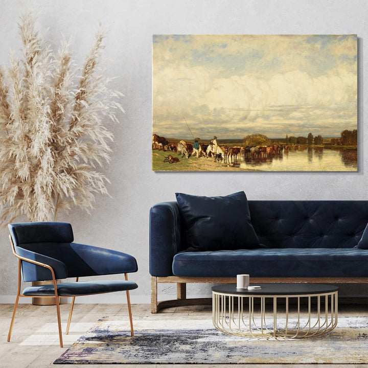 Printed Paintings Leinwand (80x60cm): Jules Dupré - Kühe überqueren eine Furt 80x60 cm, 80x60 cm