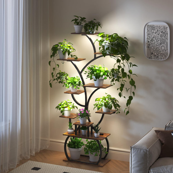 Bonnlo Blumenständer Pflanzenständer mit Licht, 10-stöckiges Pflanzenregal für Innenbereich, Pflanze