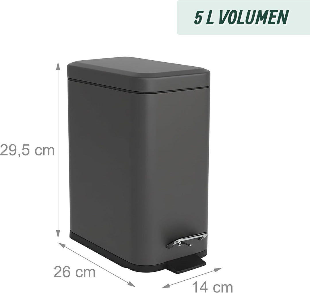 Relaxdays Mülleimer Bad, 5 l, Kosmetikeimer mit Soft-Close, Matte Optik, entnehmbarer Inneneimer, Tr
