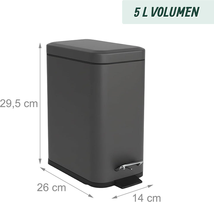 Relaxdays Mülleimer Bad, 5 l, Kosmetikeimer mit Soft-Close, Matte Optik, entnehmbarer Inneneimer, Tr