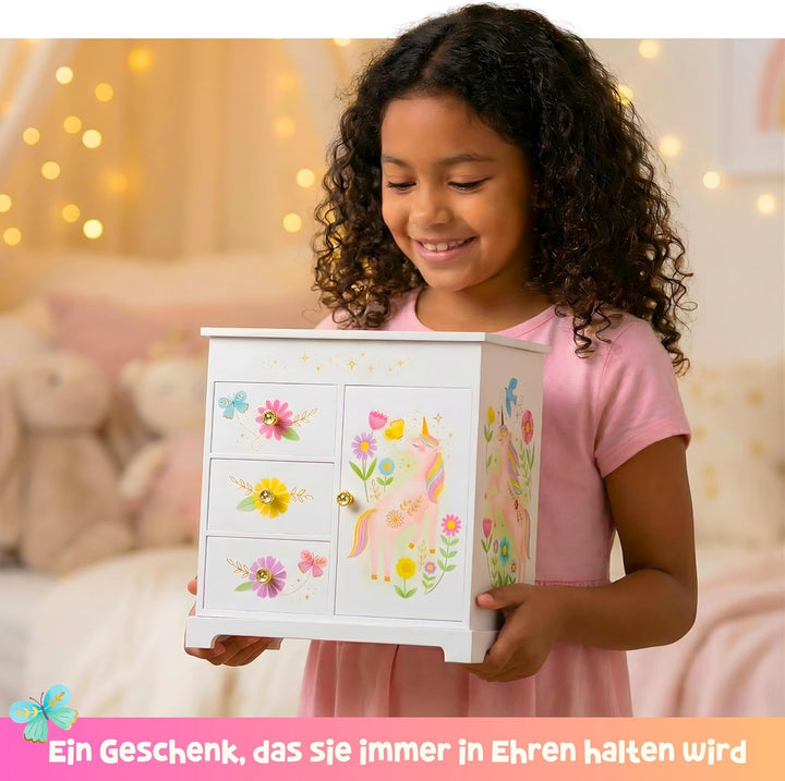 Musikalisches Prinzessin-Schmuckkästchen für Mädchen - Kinder Spieluhr mit Spiegel, Prinzessin Gesch