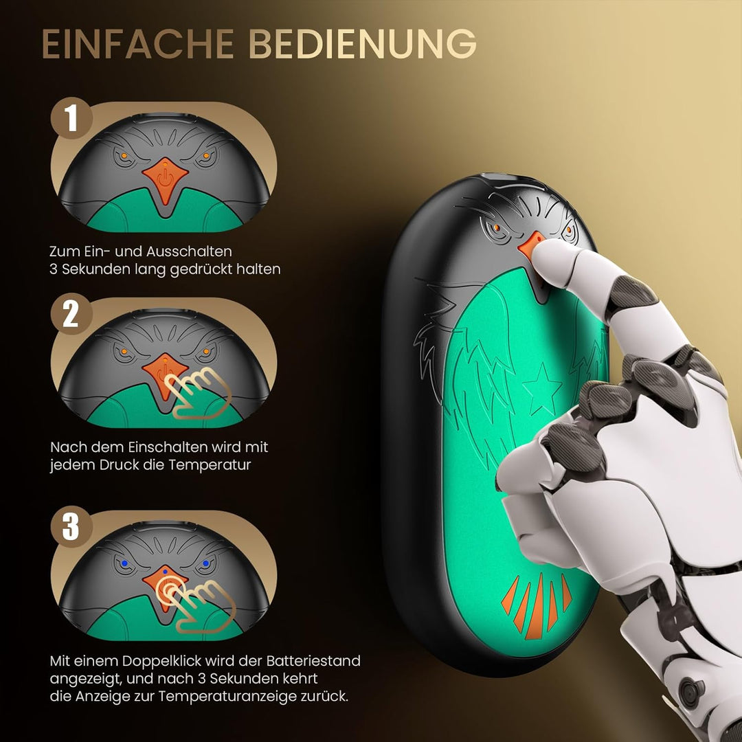 Handwärmer Wiederaufladbar 2 Pack, Elektrische Tragbare Taschenwärmer 2 in 1 Handwärmer mit 3 Heizmo