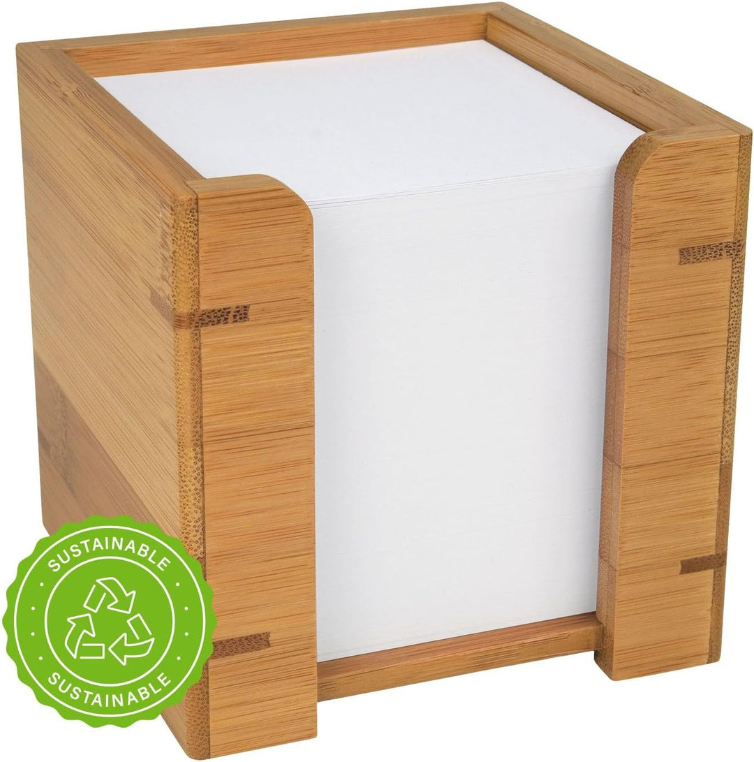 Wedo 61707 Zettelbox Bambus, inkl. 900 Blatt Papier 9 x 9 cm, im Geschenkkarton, braun, Zettelbox