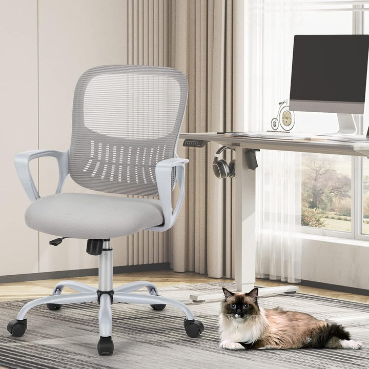 Sweetcrispy Bürostuhl Ergonomisch, Schreibtischstuhl mit Lendenwirbelstütze, Verstellbaren Armlehnen