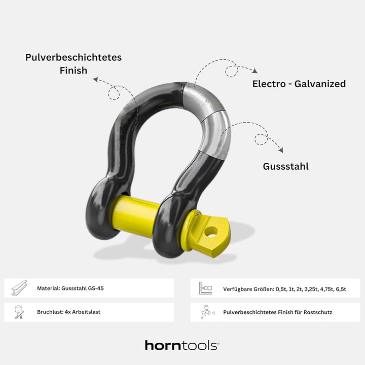 horntools Bogenschäkel Schäkel G209 6.5T, E-Galvanisiert 7/8" (22mm), Schäkel Set, Offroad Zubehör,