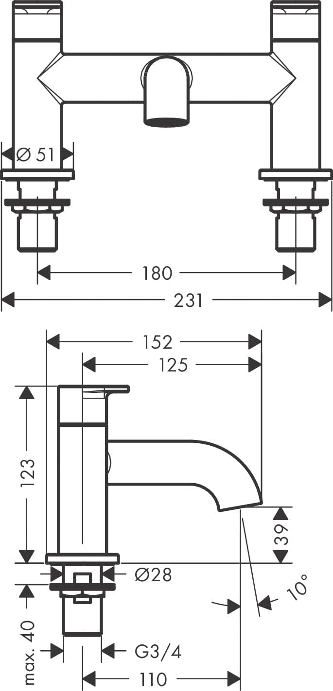 hansgrohe Wannenarmatur Vernis Blend, für 1 Funktion, Chrom Aufputz-Installation Wanne Chrom, Aufput