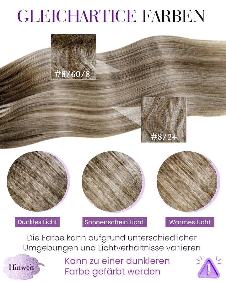 LaaVoo Microring Extensions Echthaar Highlighted Hellbraun mit Hellblond 45 cm Cold Fusion Echthaar