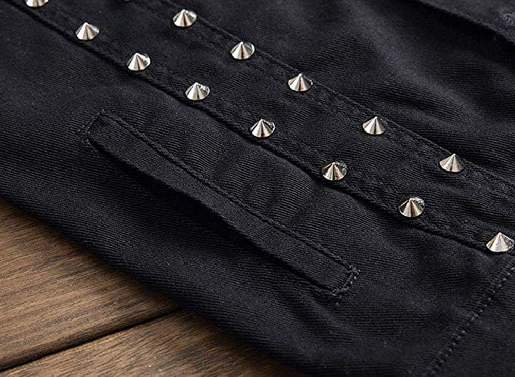 Idopy Herren Slim Fit Punk Denim Weste Ärmellose Jeans Weste Jacke mit Nieten S Schwarz, S Schwarz