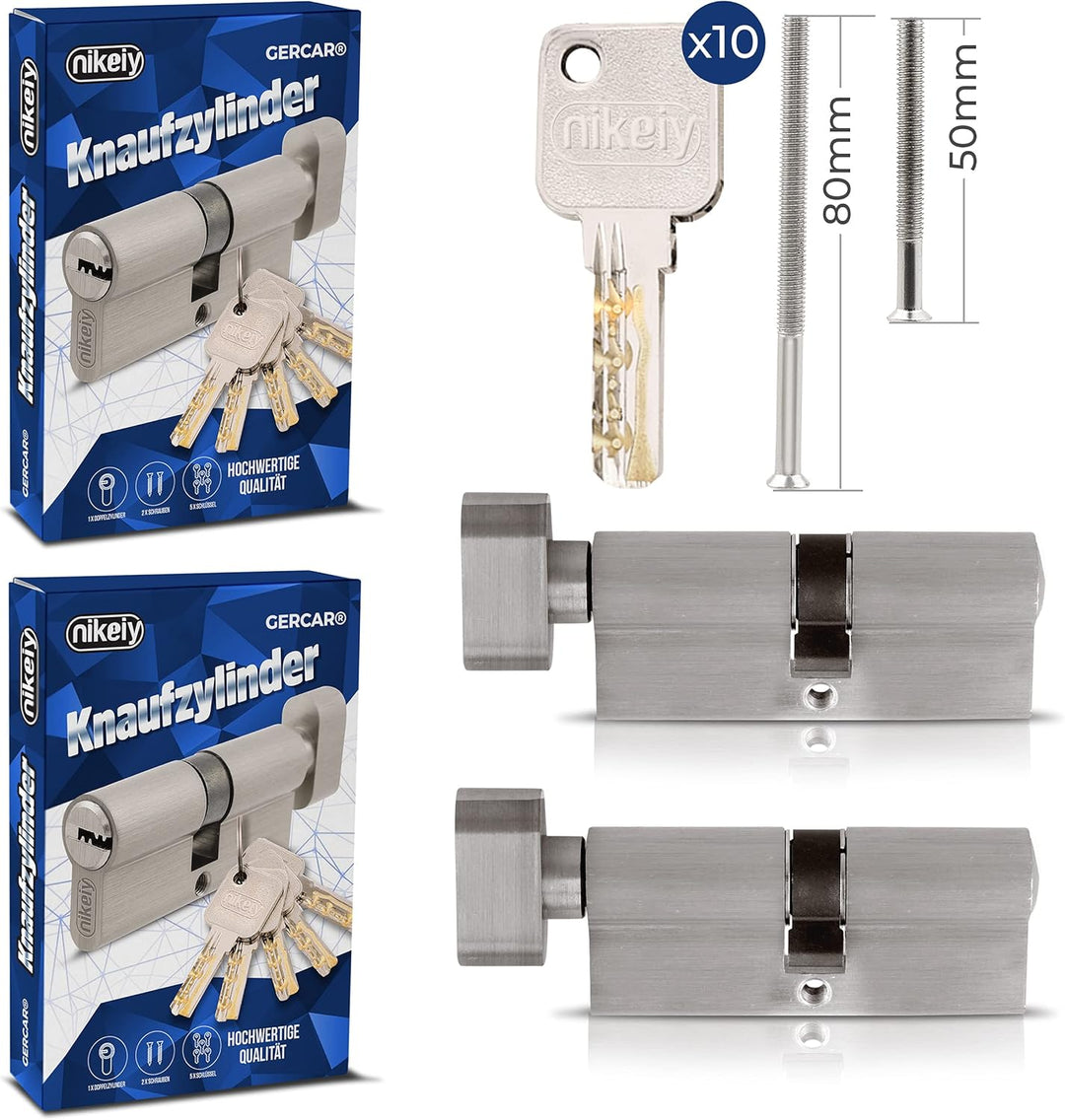 GERCAR Pro 2er Set Knaufzylinder gleichschliessend 90mm Schliesszylinder mit Knauf 45/45 Zylinder -