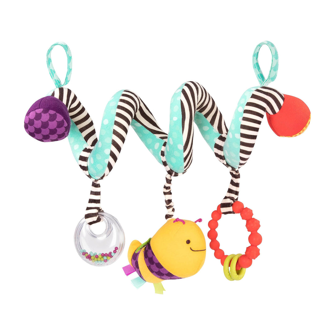 B. toys Baby Spielzeug Kinderwagenkette mit Beissring, Kuscheltier Biene und Rassel – Kinderwagen Zu