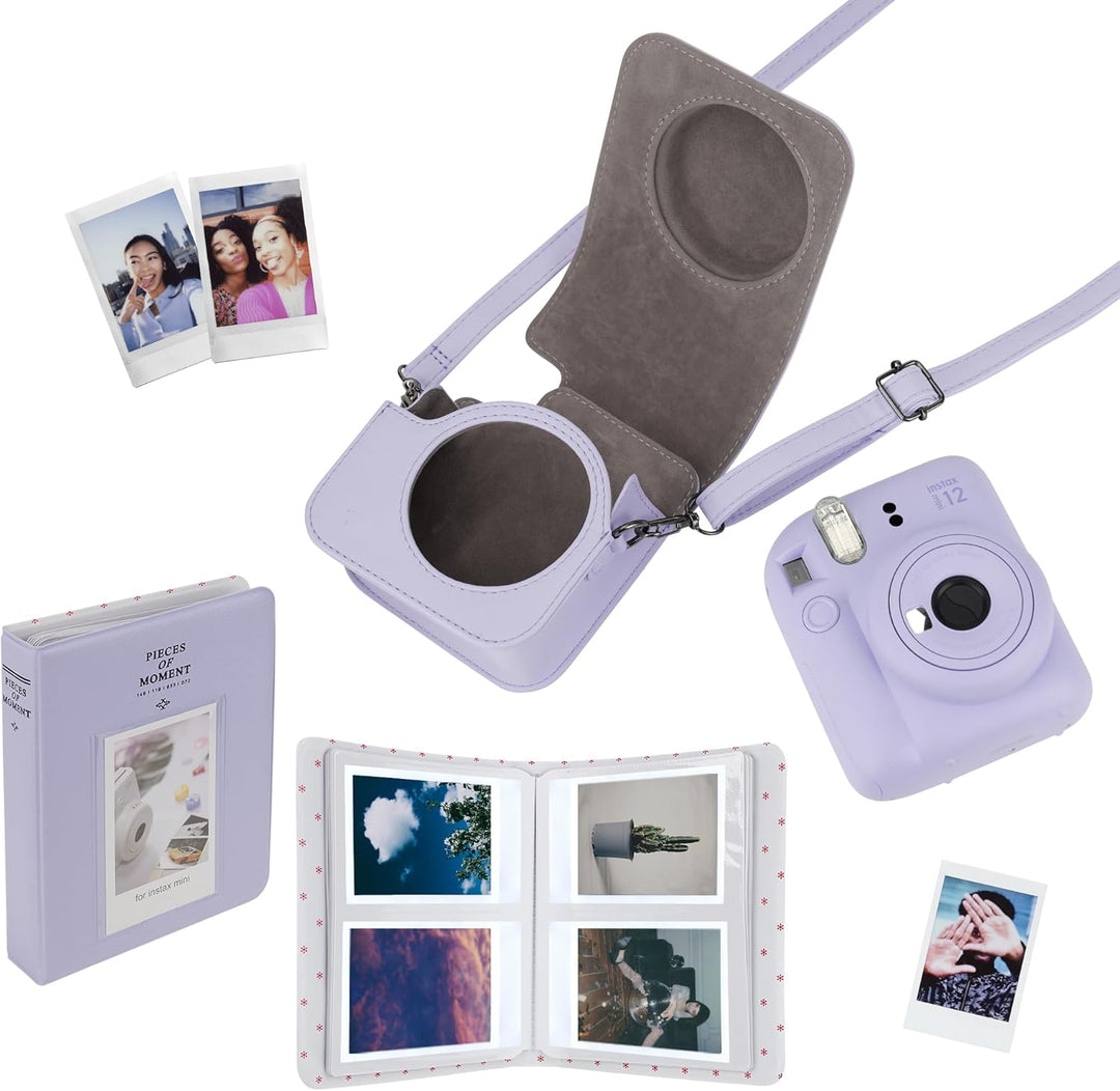 PU Leder Kameratasche und 64 Taschen Fotoalbum kompatibel mit Fujifilm Instax Mini 12 Sofortbildkame