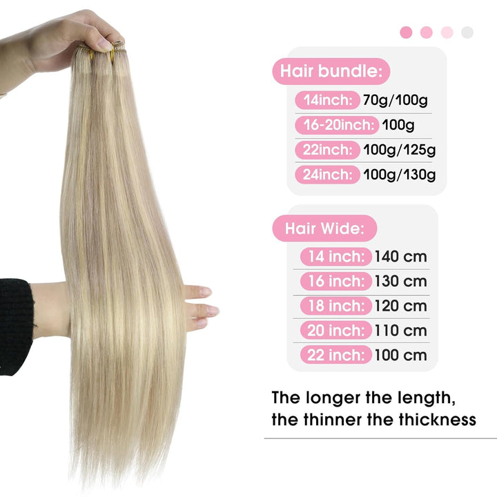 YoungSee Tressen Echthaar Blond 45cm Echthaar Tressen Aschblond Strahnchen Tressen Extensions Echtha
