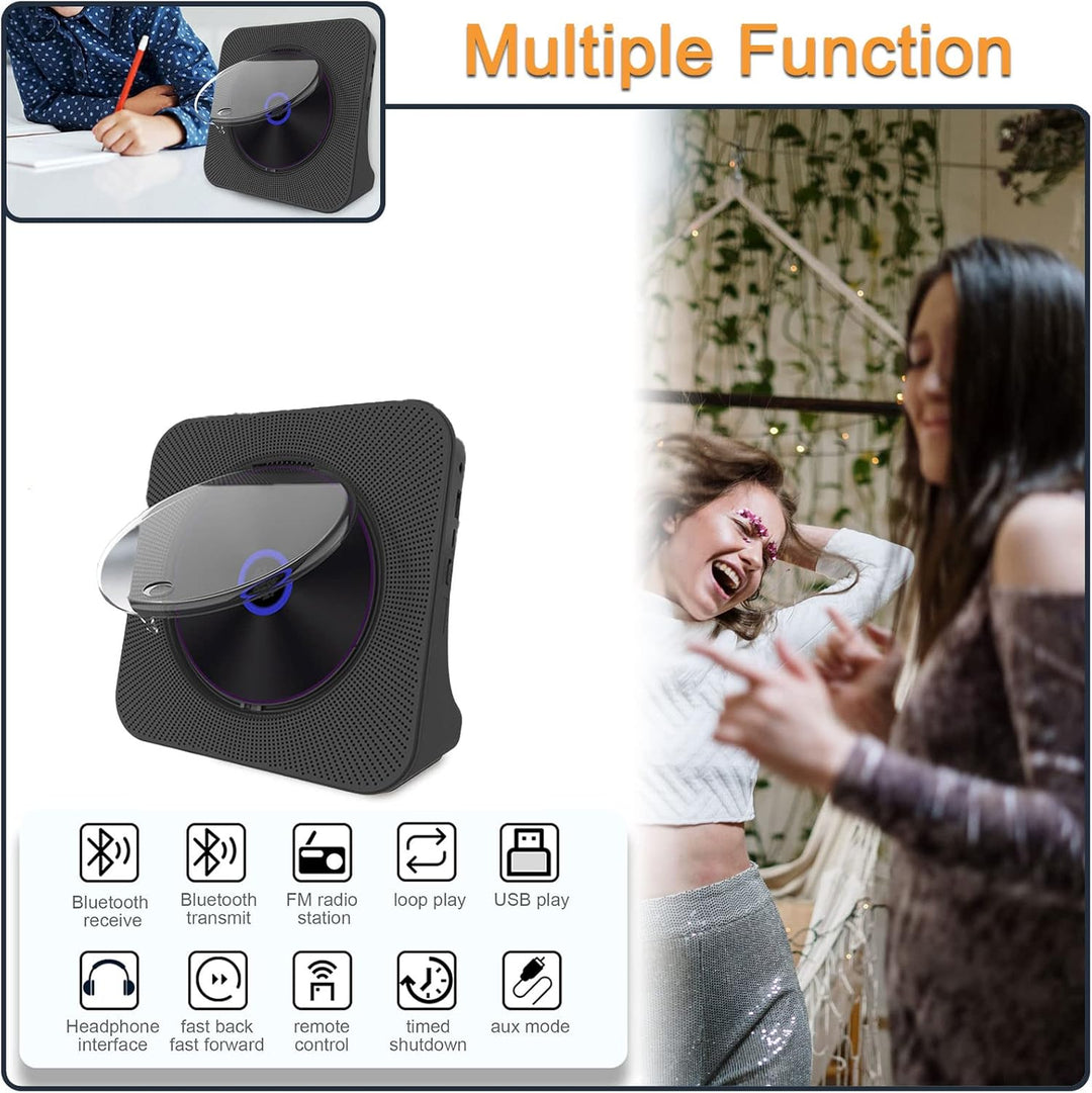 Tragbarer CD-Player für Zuhause mit Lautsprechern - Bluetooth Desktop CD-Player Eingebaute HiFi-Laut
