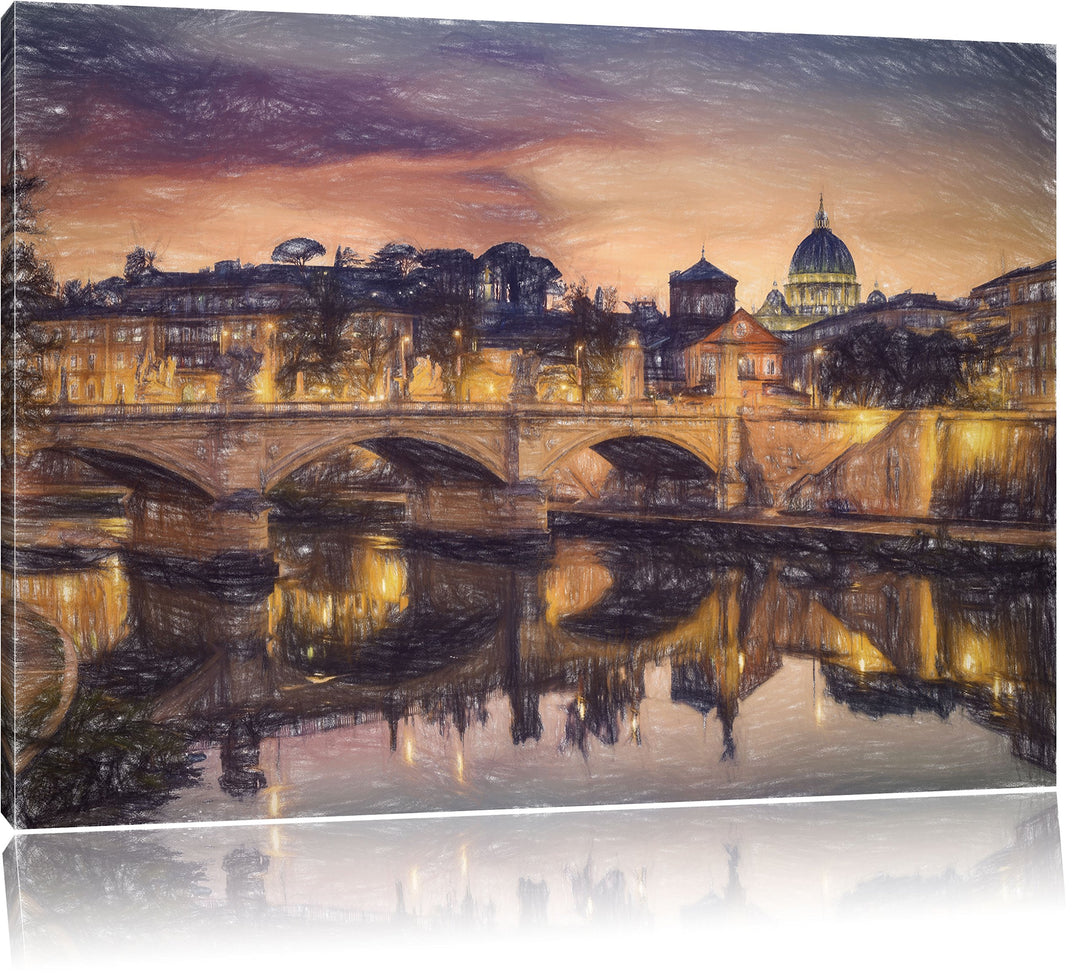 Pixxprint Rom Kathedrale St. Peter / 100x70cm Leinwandbild bespannt auf Holzrahmen/Wandbild Kunstdru