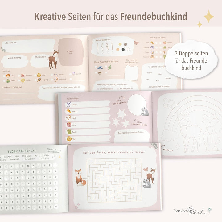 mintkind Freundebuch Grundschule – Boho Fuchs, Hardcover, 80 Seiten, DIN A5 quer, 140g Naturpapier,