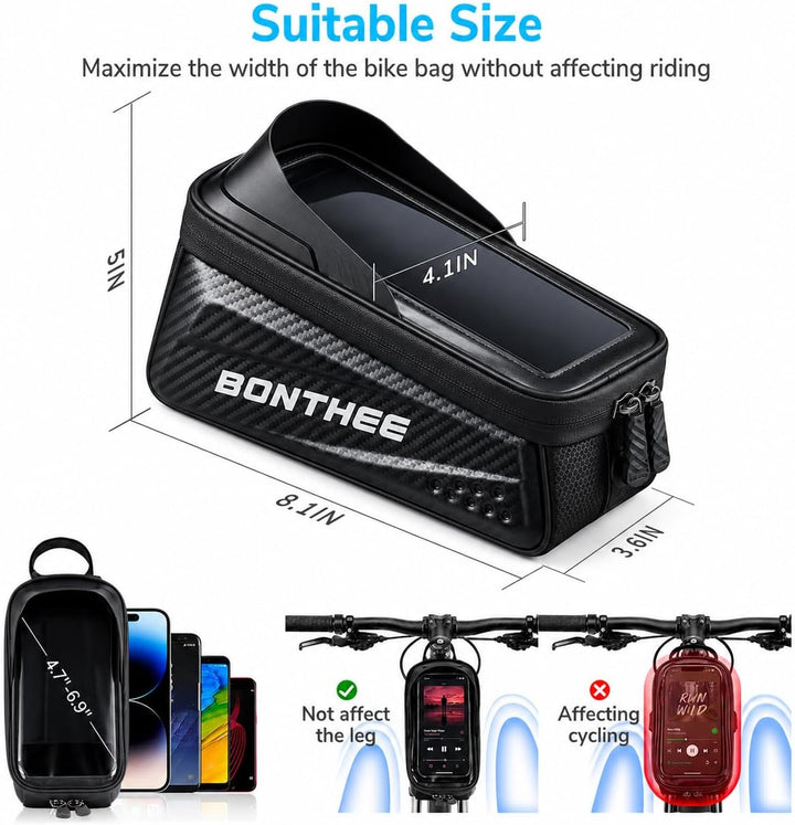 BONTHEE Rahmentasche Fahrrad Handytasche Wasserdicht 1,5L Fahrradtasche mit Handyfach & Sonnenblende