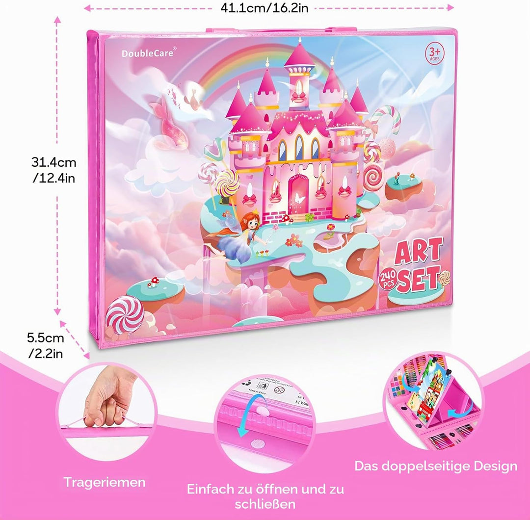 Luxus-Gemäldekoffer, 240 Stück, Zeichnung-Kits mit dreiseitigem Staffelei, Kunstspiel-Etui für Anfän