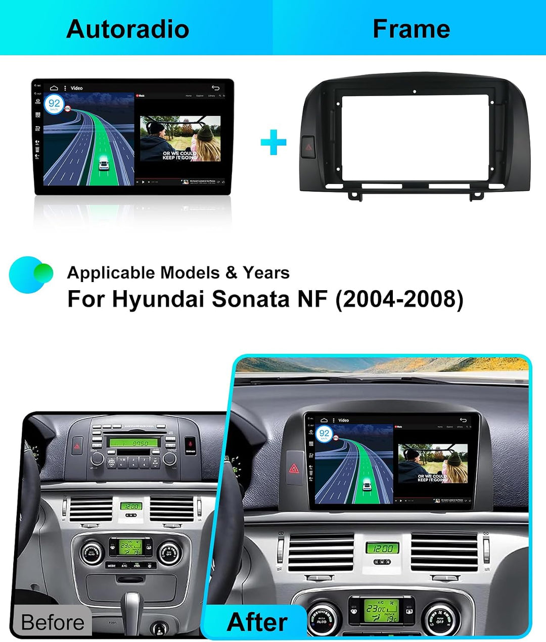 Android 15 Autoradio für Hyundai Sonata NF (2004-2008) GPS Navigation - CarPlay Android Auto - Rückf