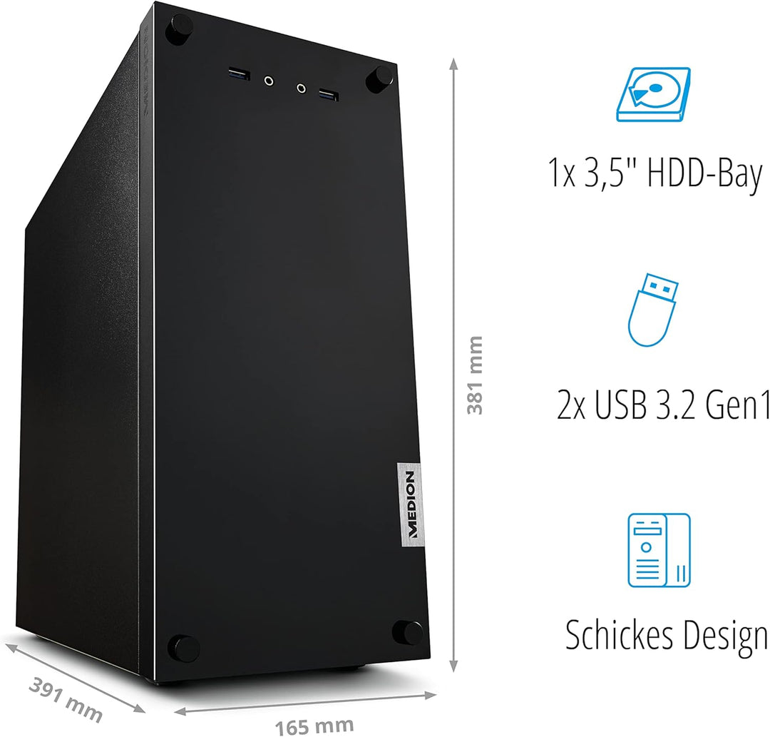 MEDION E42028 Desktop PC (Intel Core i3-12100, 8GB DDR4 RAM, 512GB SSD, WLAN, Win 11 Home)