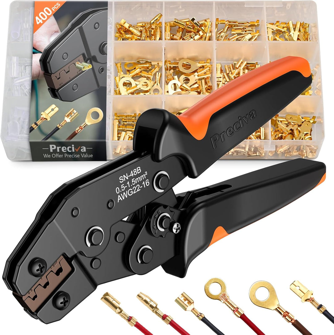 Preciva Set mit 400 Stück Crimpzangen und elektrischen Steckverbindern Faston und Kabelschuhe [0,5-1