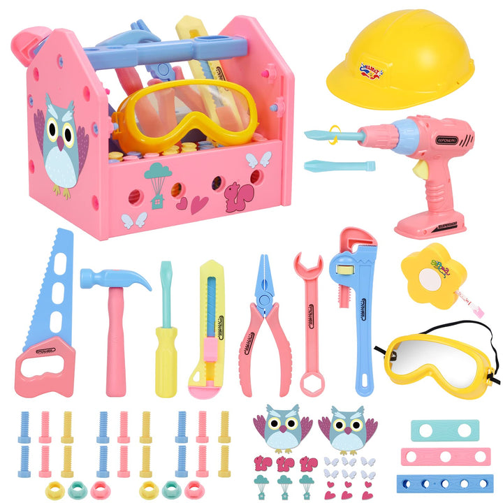 Werkzeugkoffer Kinder Werkzeug Set,Gifts2U Kinderspielzeug Spielzeugbohrer Baukappe Schutzbrille Wer