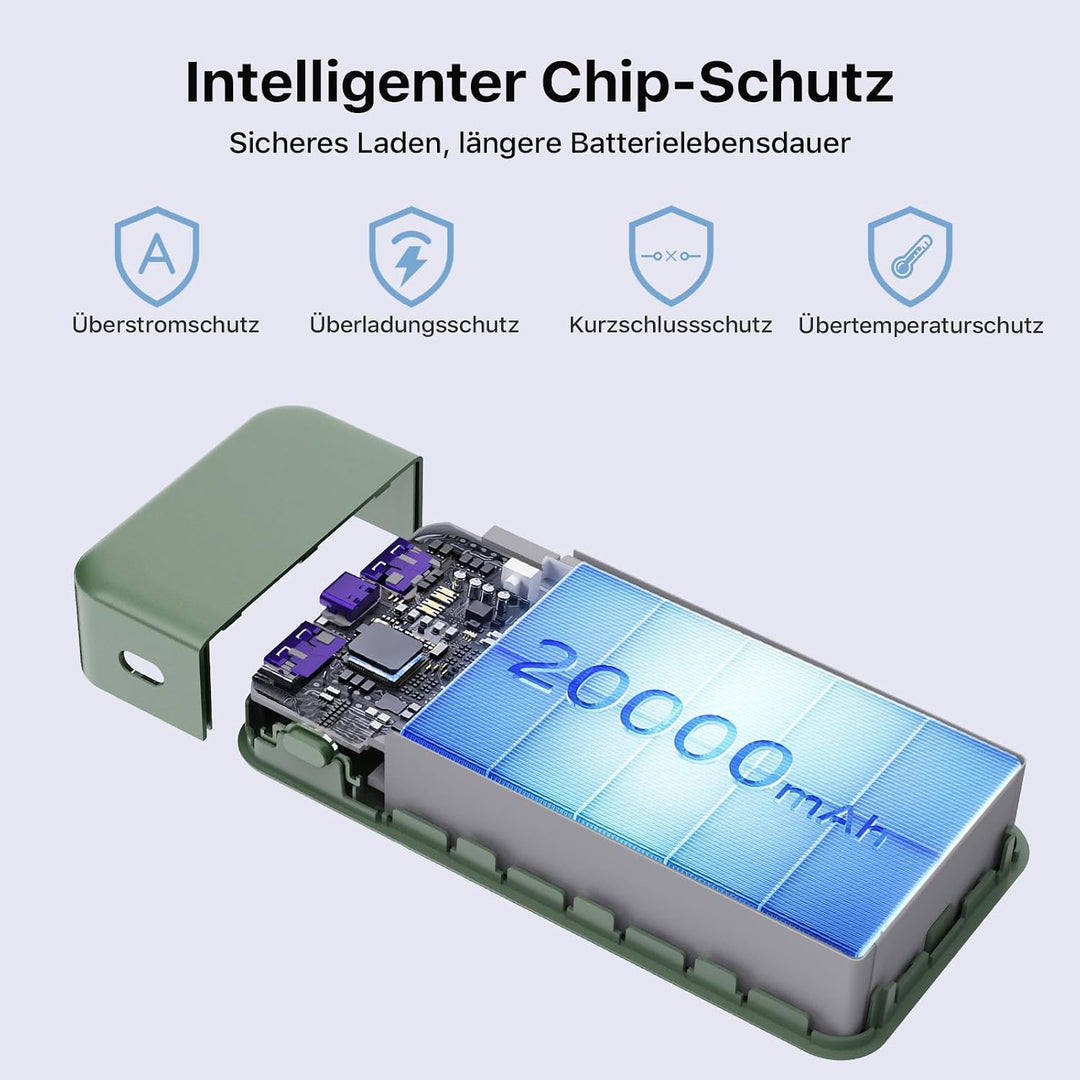 NOBIS 65W 20.000 mAh PD QC Schnelllade Powerbank mit Digitalanzeige Grün, Grün