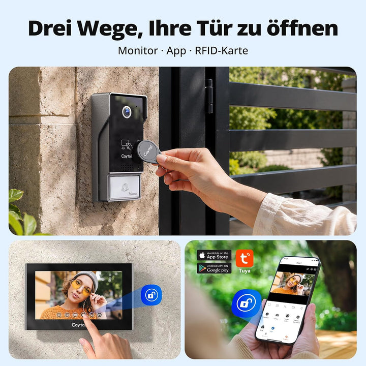 WLAN Video Türsprechanlage 2-Draht mit Kamera und Türöffner, 7" IPS Touchscreen, WIFI6 Dualband Gege
