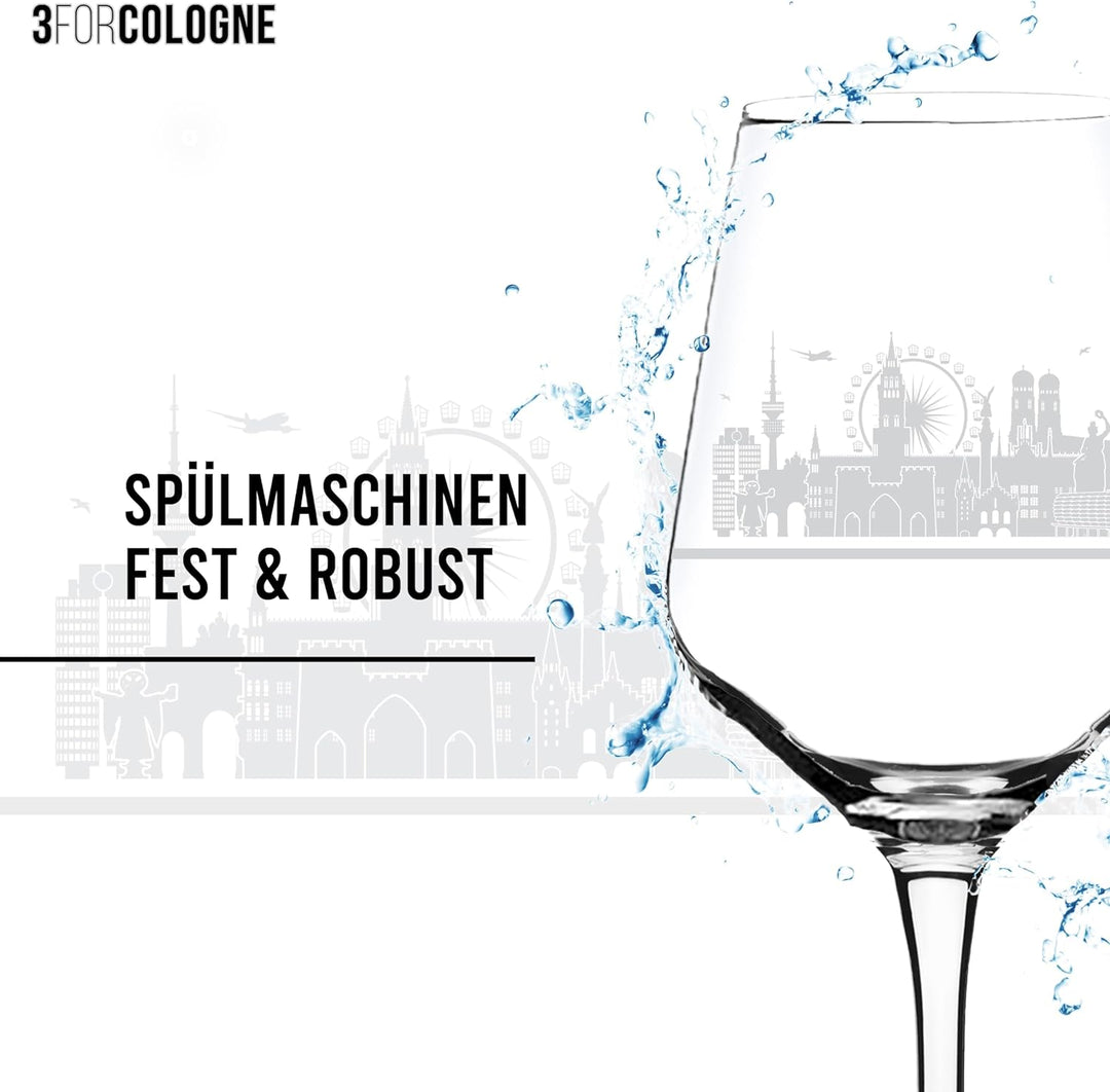 2er Set Weinglas München in schöner Geschenkbox | Hochwertiger Siebdruck im eleganten Ätzweiss, deta