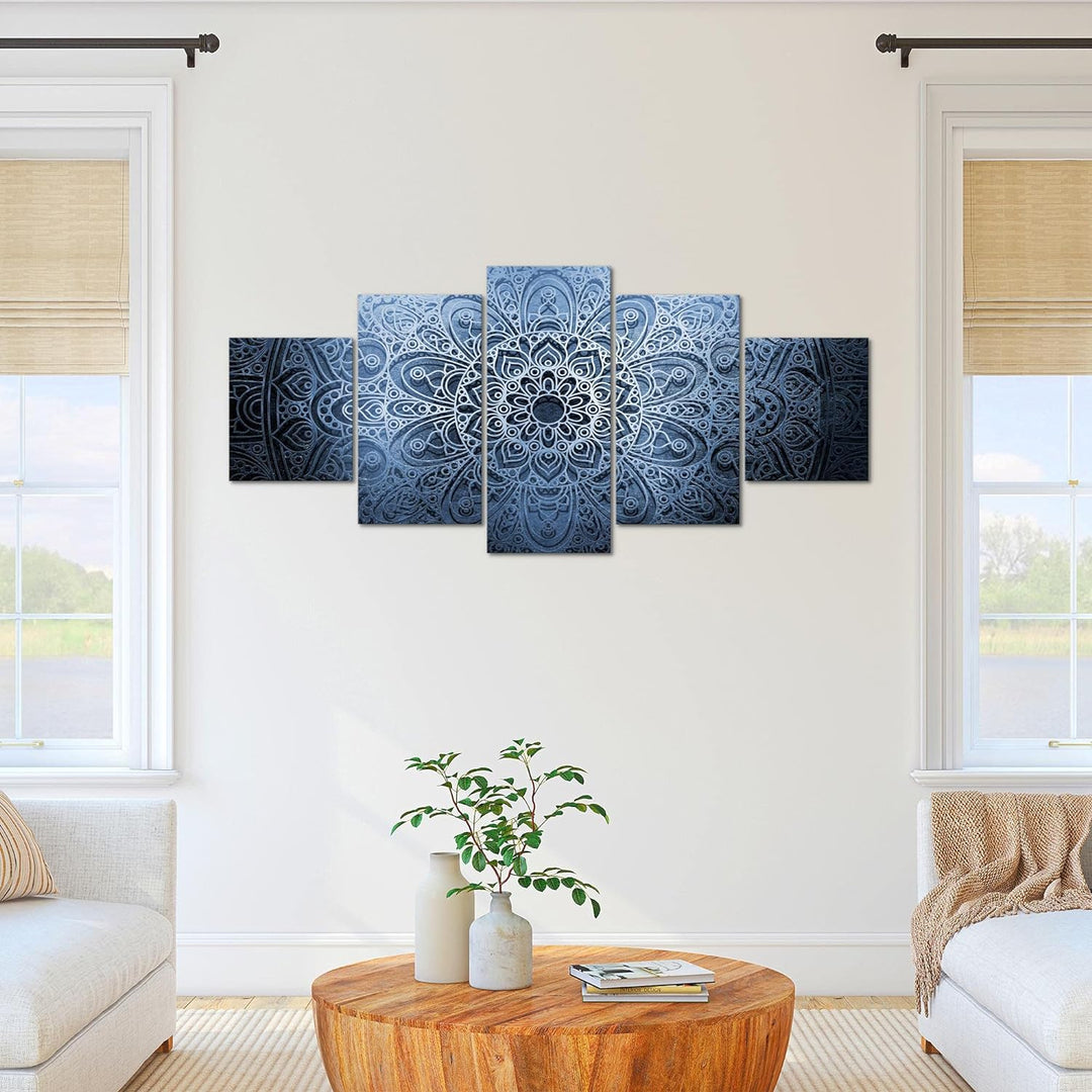 Runa Art - Bilder Mandala 200 x 100 cm 5 Teilig XXL Wanddekoration Design Blau Grau 101251b 200 x 10