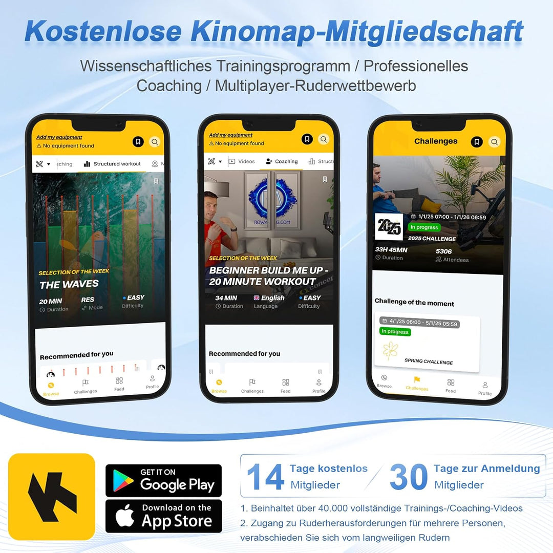 Rudergerät für Zuhause, Rudergerät Wasser 150kg Gewichtskapazität, Rudergerat Wasser mit Bluetooth-F