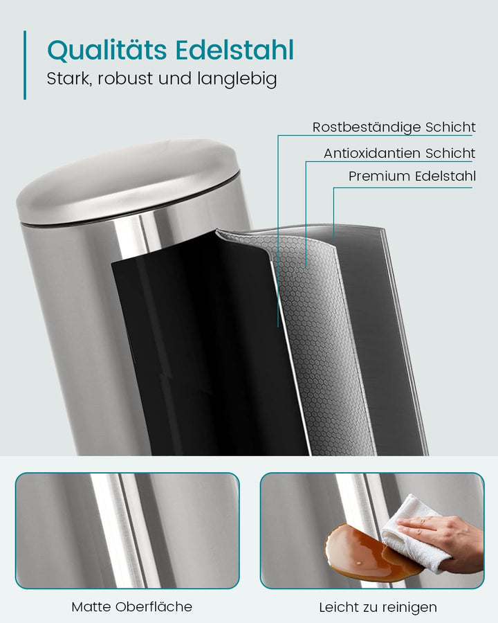 Mülleimer 30 L Treteimer mit Softclose-Deckel, Abfalleimer 30 Liter mit Fusspedal, Rund Mülleimer mi