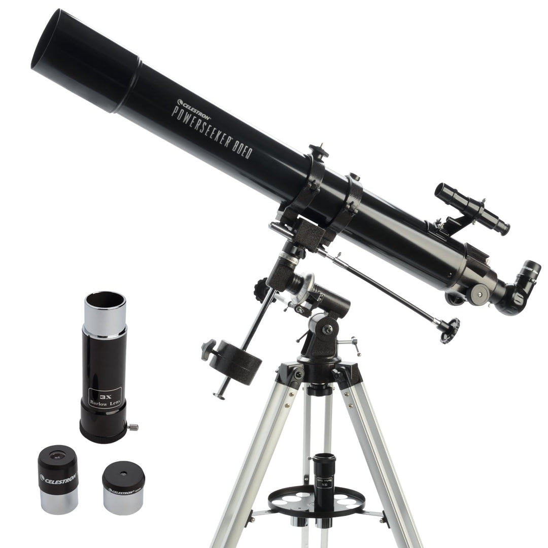 Celestron 21048 PowerSeeker 80EQ Refraktor-Teleskop - mit Zwei Okularen, seitenrichtigem Spiegel, Ei