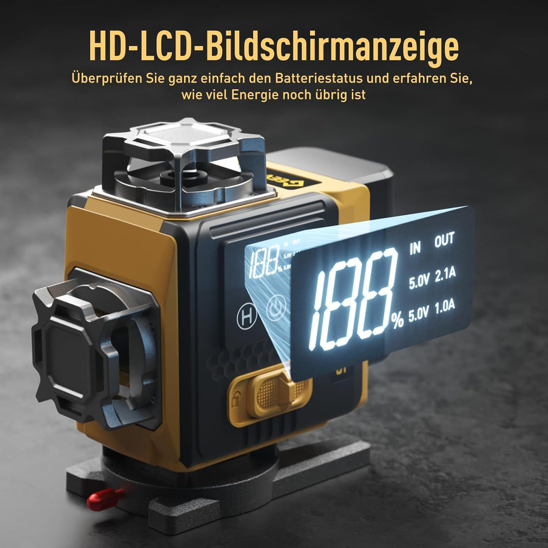 Geevorks Laser Wasserwaage 4D Kreuzlinienlaser Profi-Set | 16 Linien Selbstnivellierend, 25m Reichwe