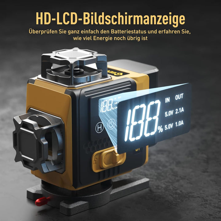 Geevorks Laser Wasserwaage 4D Kreuzlinienlaser Profi-Set | 16 Linien Selbstnivellierend, 25m Reichwe