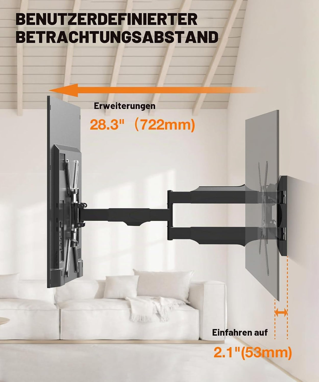GINKGO TV Wandhalterung Schwenkbar, 720 mm Langem Arm Fernsehhalterung Wand für 32-65 Zoll Fernseher