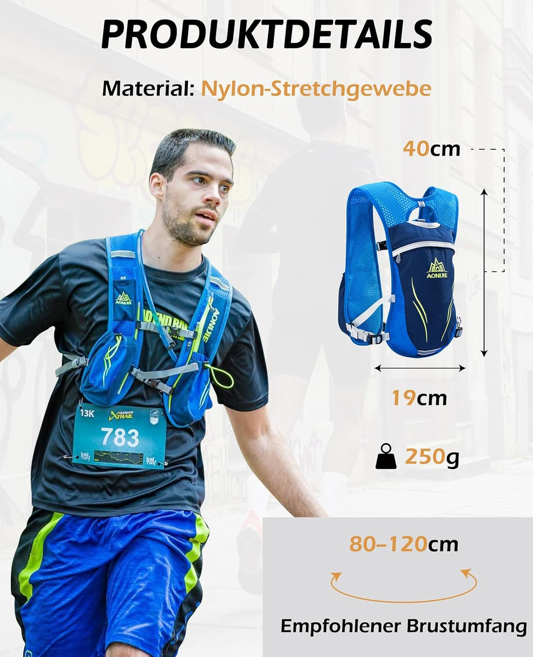 TRIWONDER Ultraleicht Trinkrucksack, 5.5L Laufrucksack, Trailrunning Rucksack, Hydration Pack im Fre