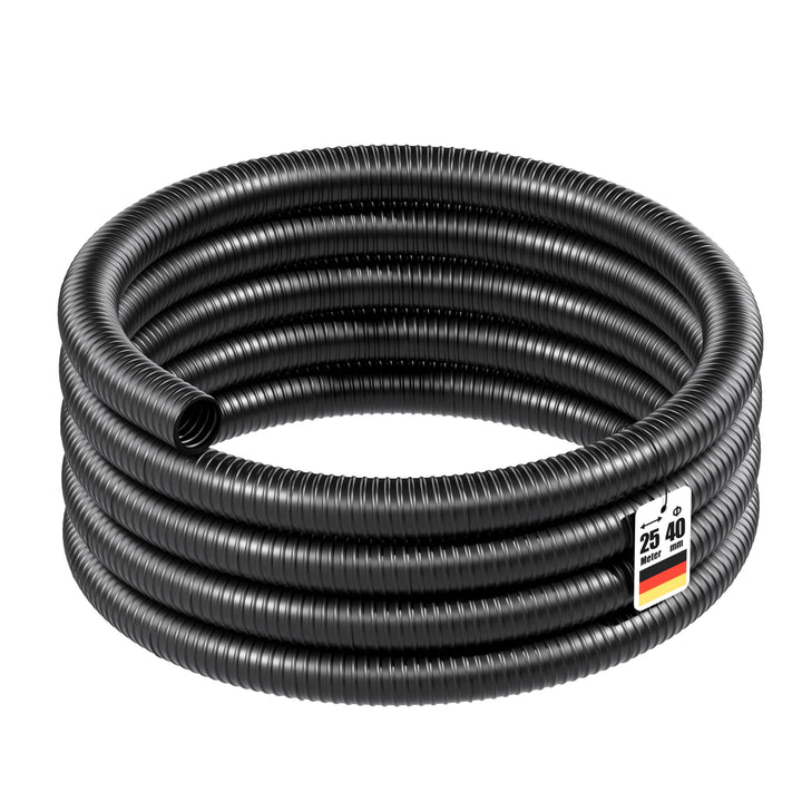Wiltec 25m Teichschlauch Spiralschlauch 40 mm (1 1/2") schwarz