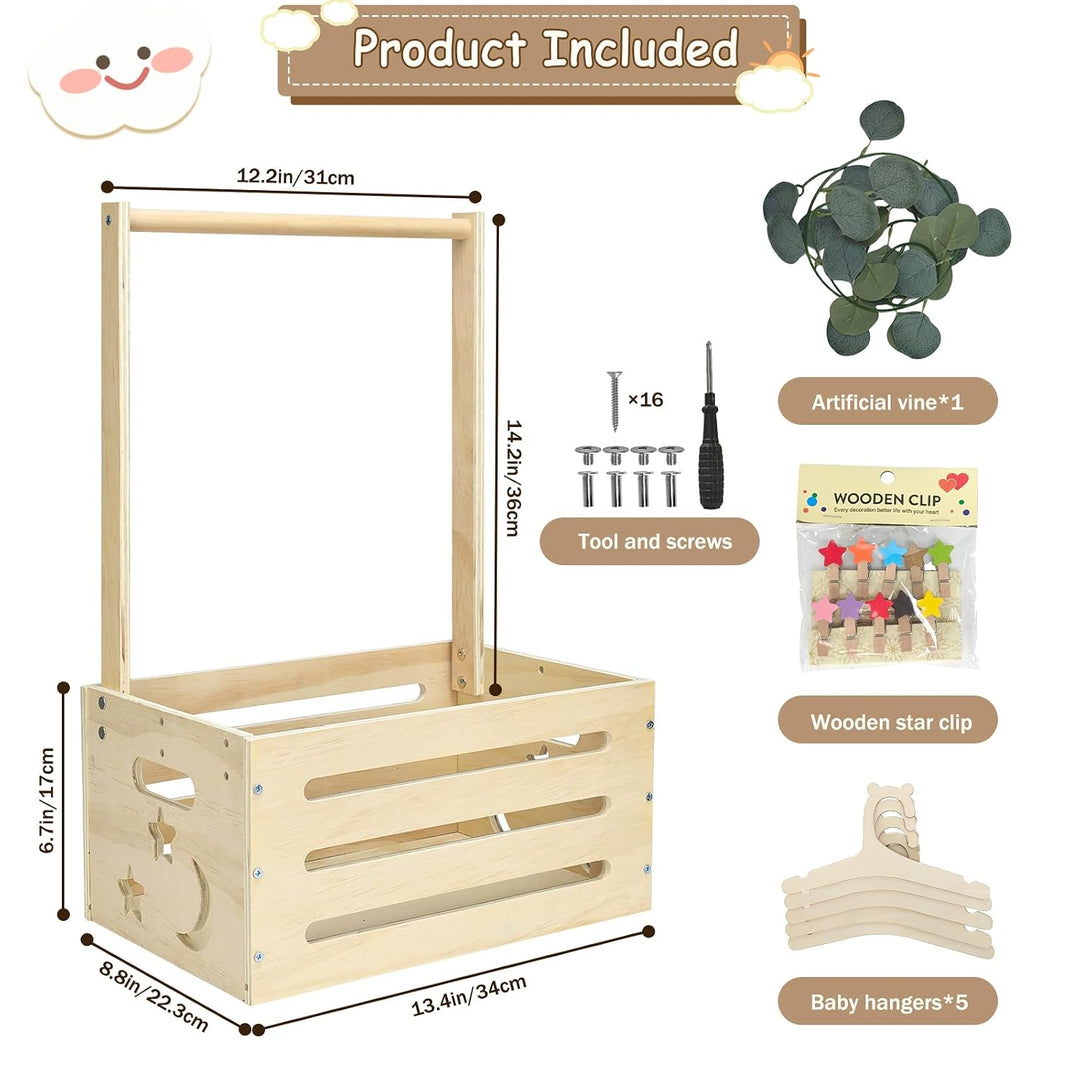 Babyshower-Kiste aus Holz mit Kleiderbügeln, Mond und Sternen – Personalisierte Geschenkbox für werd