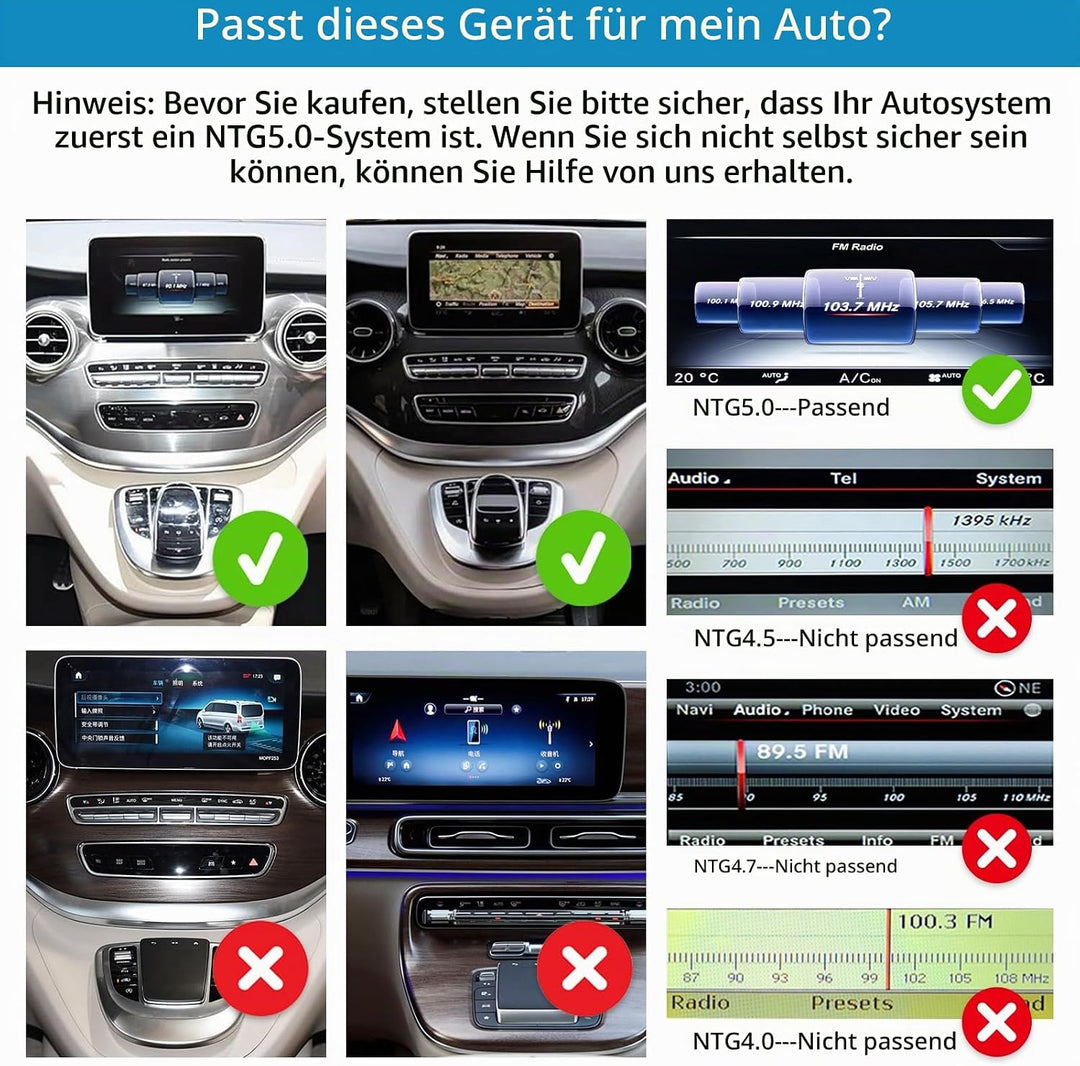 Autoradio 10,25 Zoll Touchscreen für 2015-2018 Mercedes Benz V Klasse W447 mit NTG 5.0/5.1/5.2, unte