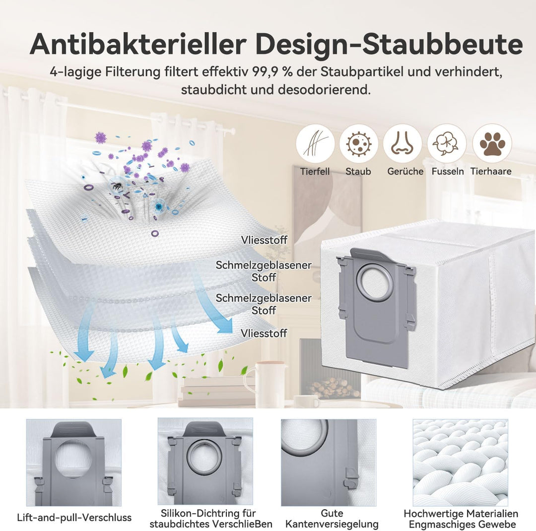 26 Stück Zubehörset für Roborock S8 MaxV Ultra – 2 Hauptbürsten, 4 Staubbeutel, 4 HEPA-Filter, 6 Sei